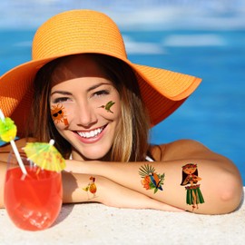 Hawaii Flower Garland Hawaii Chain Flower Set and Hawaii Tattoo Hawaii Leis Luau Flower Garlands for Hawaii Tropical Beach Luau Party Decoration