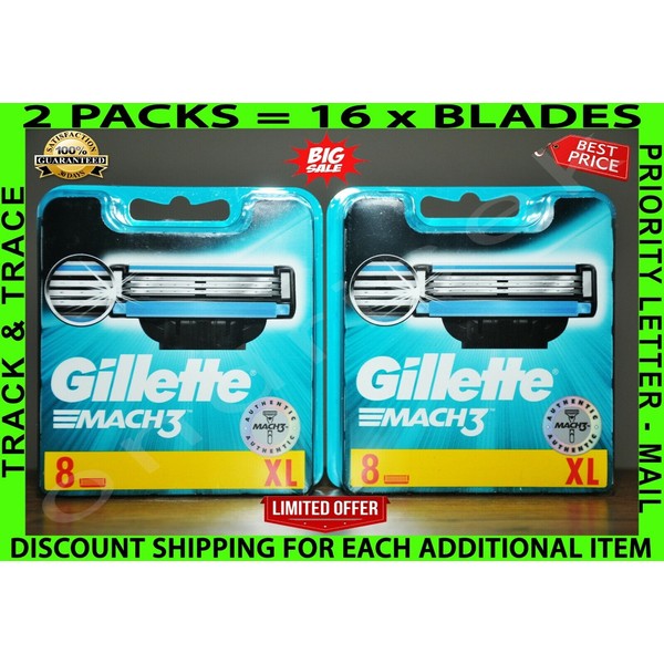 Gillette Mach3 Razor Blades 16 Sealed 2 Packs x 8 Blades