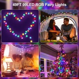 REYLAX USB Fairy Lights Plug in, 49ft 99 LEDs Twinkle String Lights, Dimmable Globe String Lights, Music Sync, Multicolor Christmas Lights Decor Indoor Outdoor, Timer, Work with APP & Remote Control