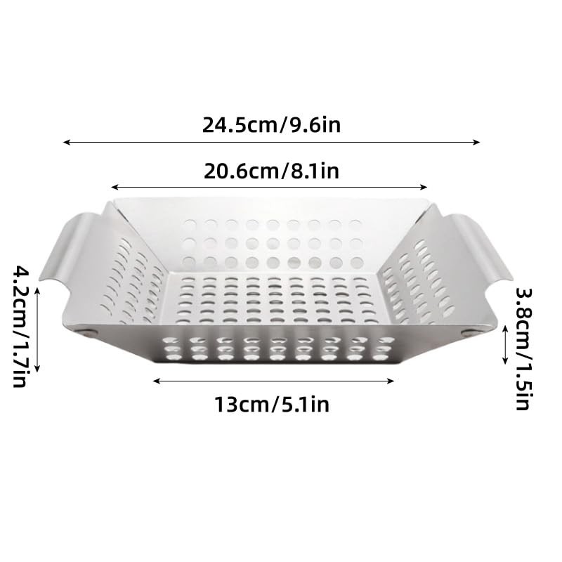 AIMALL 8 Inch Small BBQ Grill Basket, Stainless Steel Barbecue