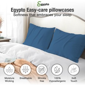 EGYPTO LUXURY BLUE PILLOW CASES 2 PACK – SOFT & BREATHABLE PILLOW CASE – WRINKLE-FREE HOUSEWIFE PILLOW COVER – STANDARD UK SIZE – 50cm x 75cm (Blue)
