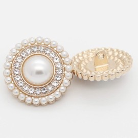 5pcs 23mm Small Fragrance Pearl Rhinestone Metal Buttons Ladies Cashmere Coat Blazer Shirt Button Round Buttons (Golden Pearl lace)