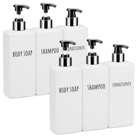 Segbeauty Plastic Shampoo and Conditioner Bottles, Set of 6 Refillable Bathroom Shampoo Dispenser Set, 16.9oz Empty Square Body Wash Dispenser for Shower Bathroom, Liquid Lotion Dispenser for Kitchen