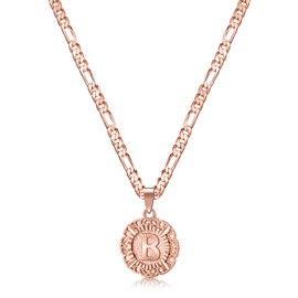 KissYan Initial Necklace For Women Girl,14K Gold Plated Round Letter Pendant Necklace Capital Monogram Necklace Alhpabets from A-Z Figaro Chain Necklace, Copper, No Gemstone