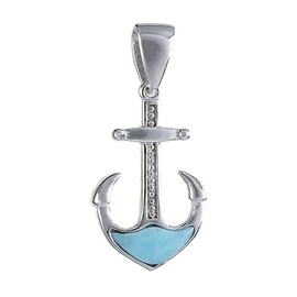 Unique Hawaiian Genuine Larimar Cross Anchor Necklace, Sterling Silver Larimar Anchor Pendant, N8796 Birthday Mother Wife Mom Gift