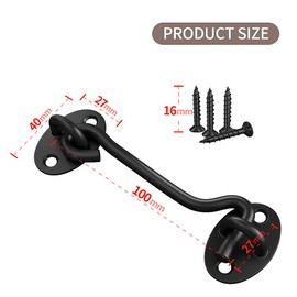 TOPYWMSP Hook and Eye Latch 1pcs 4 Inch Black Stainless Steel Cabin Hook for Door,Gate,Window(100mm)