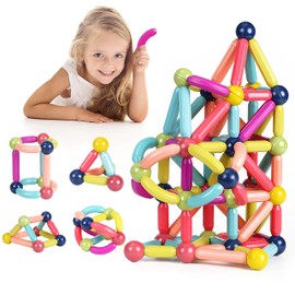 SK MISS Magnetic Building Blocks, 84PCS Magnetic Balls and Rods Set, Kids Building Sticks-3D Stacking Construction Toys for Boys Girls 3 4 5 6 7+ Year Old