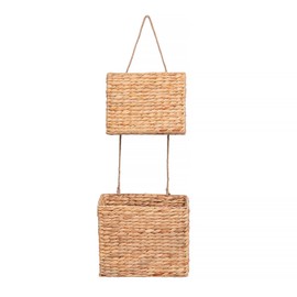 YAHUAN Woven Water Hyacinth Hanging Basket 2-Tiered Rectangular Storage Baskets Over the Door Organizer Hanging Organizer Hanging Wall Basket for Home,Kitchen,Garden, Office (Rectangular)