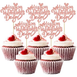 Ephlyn - 24 piezas de decoración para magdalenas de San Valentín, decoración de corazón con purpurina, decoración para magdalenas de San Valentín, decoración de pasteles para feliz día de San