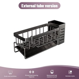 Kitchen Sink Sponge Drain Rack, Self Drain Kitchen Sink Organizer, Sink Rack, Holds Dishwashing Brush Rag Soap Brush Washing Accessories, Baskets and Containers for Kitchen Storage.:_external version