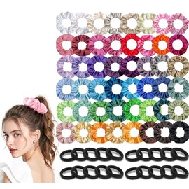 60 PCS Círculos de Cabello Satinado, Coleteros de Seda Satinada para Mujeres y Niñas, Bandas de Pelo de Satén Suaves y Elásticas, Scrunchies de satén,