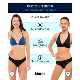 SORIO® Nina Period Bikini for Women and Teenagers - Absorbent and Leak-Proof - Period Swimwear for Light and Medium Days - Second Skin Effect - For Pool and Beach, black