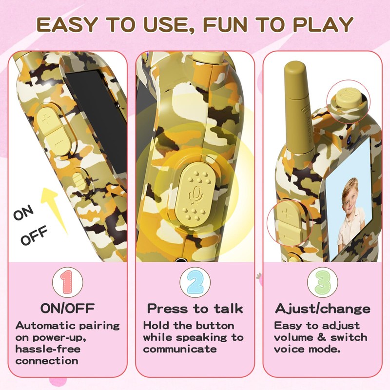 GamiAcces Video Walkie Talkies for Kids with Camera, Rechargeable
