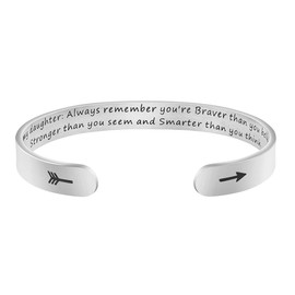 Daughter Mother Bracelets Wide Cuff Bangle Message Engraved Christmas Gifts for Her (To my daughter, Always remember you're braver than you believe)