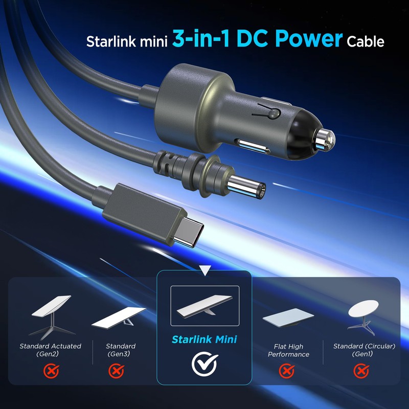 Hugener 3 in 1 Starlink Mini Cable 33FT/ 10M, High-Speed