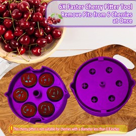 Cherry Pitter – Multi Cherry Tool 6 at Once, Full Detachable Cherry Seed Remover, Fast Cleaning for Baking, Canning, Jam, Dishwasher Safe with Pit Storage Case, (Purple)