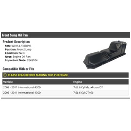 Front Sump Oil Pan - Compatible with 2005-2011 International 4300