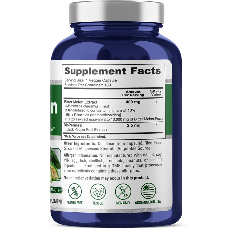 NusaPure Bitter Melon Extract 10,000 mg 180 Vegan Caps (100%