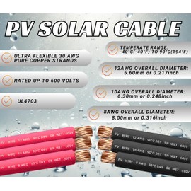 WindyNation 8 AWG 8 Gauge Pair 20 Feet Black + 20 Feet Red PV Photovoltaic Solar Panel Extension Cable Wire Solar Connector (Variety of Lengths Available)