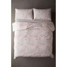 Luxury Bow Duvet Cover Set – Soft, Cozy Bedding with Elegant Bow Design, Ruffled Chic Comforter Cover, Coquette Aesthetic, Pink Bed Sets (Pink Bows, Queen)