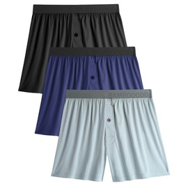 BAMBOO COOL Men's Boxer Shorts 3-Pack,Ice Silk Cooling Underwear with Button Fly,Soft Breathable Loose Fit Boxers for Men