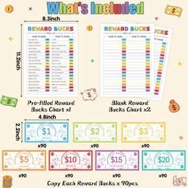 EZdhuawuse Reward Bucks Charts for Kids - 633P Good Behavior Reward Chart Chore Chart for Kids at Home, Family Housework Arrangement Earn Commend Props, Play Game Reward Behavior Charts for Boys Girls