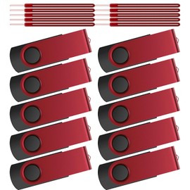 4GB Flash Drive Pack of 10 USB Stick 4 GB Thumb Drives Red Memory Stick 4 Giga Clef USB Portable Pen Drive Swivel USB 2.0 U Disk Metal Jump Drive with 10pcs Ropes for Study by Kepmem