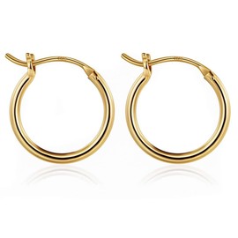 Classic Solid 14K Gold Plated 925 Sterling Silver Skinny Unisex Hypoallergenic Huggie Hoops Earring Lightweight Thin Gold Hoop Earrings 14mm Jewelry Gifts for Men,Women, Medium, Sterling Silver, No