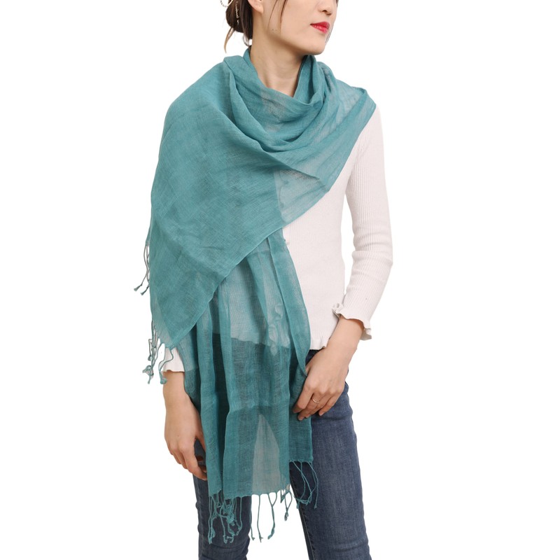 Prettystern Linen Plain Colour Unisex Summer Fringe Scarf, T117 Light