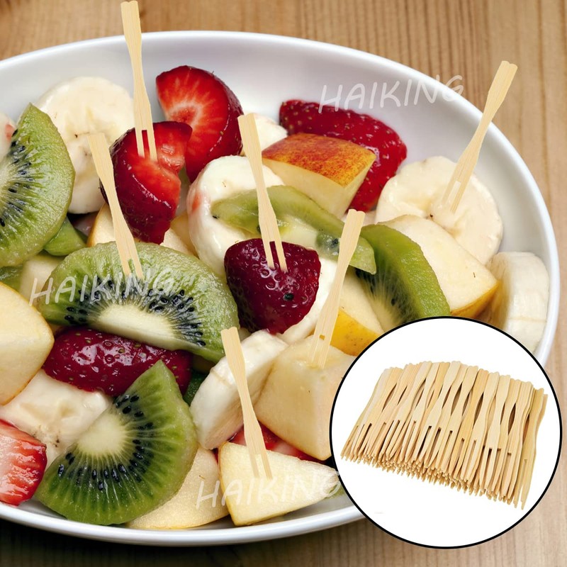 Bamboo Forks, 100 Pcs Disposable Food Dessert Two Prongs Mini
