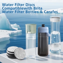 6 Pack Micro Disc Water Filter Discs Compatible with Brita Fill & Go Bottles Carafes, 2 Stages Effective Filtration to Reduce Chlorine & Organic impurities, Save up to 60L/pcs