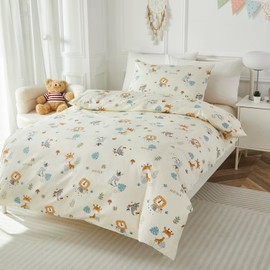 HMtideby Toddler Kids Bedding Set for Girls and Boys, Safari Animal Cot Bed Duvet Cover with Pillowcase, 2 pcs, 120 x 150 cm