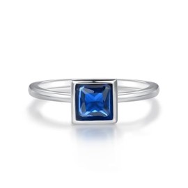 Ladies Solid 925 Silver Sterling Princess Cut Blue Sapphire Solitaire Ring Sizes K to U (O)