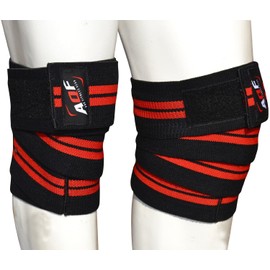 AQF Knee Wraps Weight Lifting Bandage Heavy Duty Elasticated Support Straps Guard Powerlifting, Squatting (Black & Red)