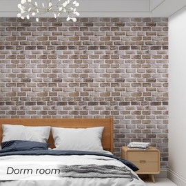 Coavas Brick Wallpaper Peel and Stick Brown Faux Brick Contact Paper 17.7x314.9 Inches Removable Wall Paper Adhesive Renter Friendly Bathroom Farmhouse Kitchen Backsplash