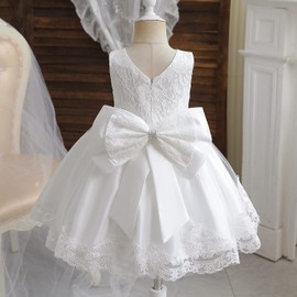 NNJXD Baby Girls Lace Dress Bowknot Flower Dresses Wedding Pageant Baptism Christening Tutu Gown Size (70) 0-6 Months #White