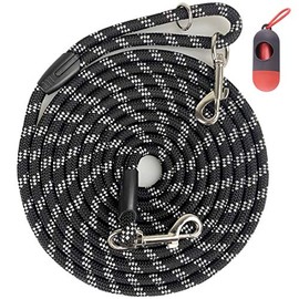 Correa de cuerda larga para entrenamiento de perros de 12 pies, 20 pies, 30 pies, 50 pies, hilos reflectantes, correas de perro, cordón de comprobación de amarre, correa de agilidad para perros grandes, medianos y pequeños (10 mm, 30 pies, negro)
