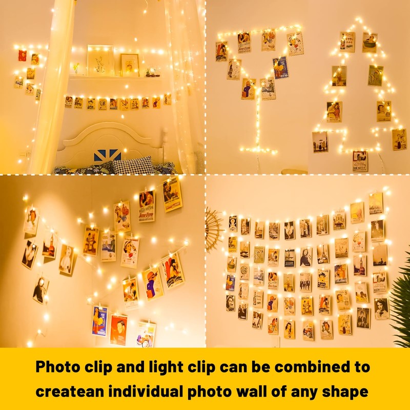 HXWEIYE 50LEDs Photo String Light, Warm White 16.4Ft Battery Powered