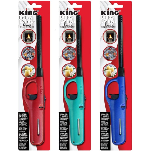 3 Pack King BKOU172 Multi Utility Lighter Assorted Colors