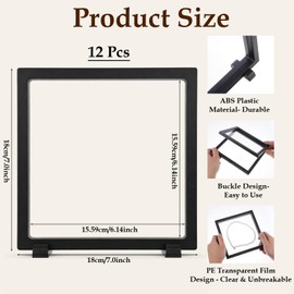 HANLANXUE 12 Pcs 7 Inch 3D Floating Display Frame Case Floating Frame Holder Stands Challenge Coin Display Stands Case Holder for Jewelry, Fossil, Rock, Gemstones, Specimens, Antique (Black)
