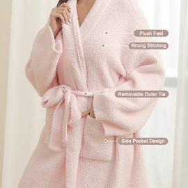 bearberry Hoodless Robe Cozy Robe Lightweight Soft Plush Bathrobe with Pockets for Women (Pink-hoodless)
