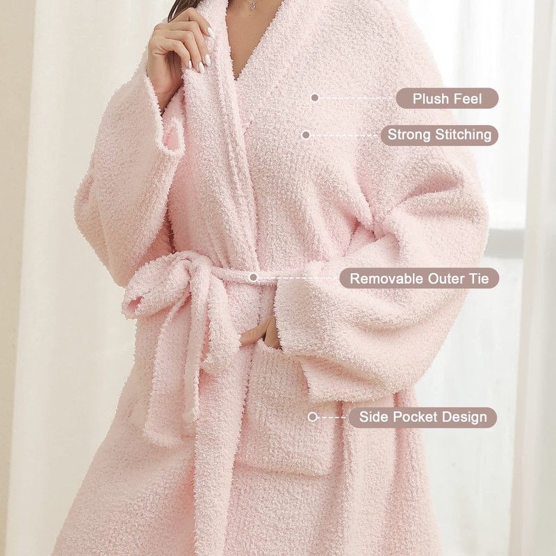 bearberry Hoodless Robe Cozy Robe Lightweight Soft Plush Bathrobe with