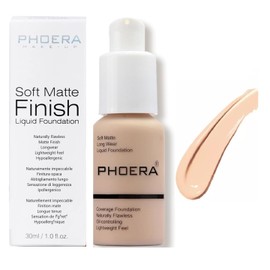 PHOERA Full Coverage Foundation Soft Matte Liquid | Oil Control, Waterproof, Long Lasting | Concealer & Flawless Makeup for Oily, Acne-Prone, Sensitive Skin | Vegan & Cruelty-Free (NUDE)