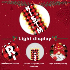 Merry Christmas Door Banner, Red Black Buffalo Plaid Christmas Porch Sign Decorations Xmas New Year Holiday Decor for Home Front Door Yard Holiday Party