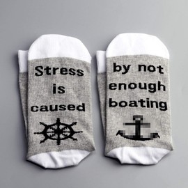 LEVLO Funny Boaters Socks Stress Is Caused By Not Enough Boating Cotton Socks Boating Lovers Gifts (1 pair-mid calf-1)