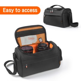 FOSOTO SLR Camera Bag, Large Capacity, Shoulder Bag, Oblique Bag, Processing, Lightweight, PU Material, Waterproof, Business Trips, Black, black, Leisure