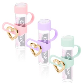 Likesing Chapstick Holder Key Chain, Silicone Lip Balm Holder with Cap Cover, Sleeve Lip Balm Holder Key Chain with Heart-shaped Key Ring(Pink Purple Green)