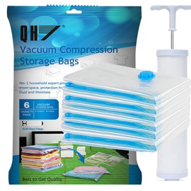 QH7 Clothing Compression Bags, Set of 6, 23.6 x 15.7 inches (60 x 40 cm), Includes Manual Pump, Vacuum Cleaner Compatible, Dust Mites, Mildew, Storage, Moving, Changing Clothes, Travel Vacuum Pack