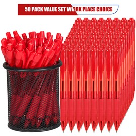 deegtran Pens Bulk, 50 Pack No Bleed Red Ink Click Pens with Soft Grip, Wholesale Retractable Ballpoint Pens for Office School, Medium Point Smooth 1.0MM