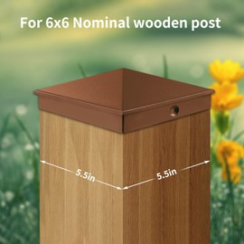 Azdele 6x6 Heavy Duty Aluminum Pyramid Post Caps Cover for Nominal Post(Actual 5.5" x 5.5" Wood Post), with Matte Finish Powder Coated Surface, for Fences Wood Post of Decks or Corridors, Brown 4Pack